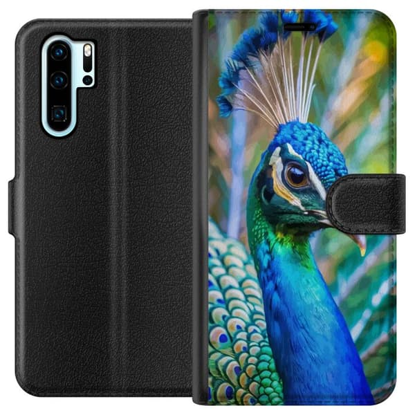 Huawei P30 Pro Plånboksfodral Påfågel Fjädrar Färgstark Design Fågelmotiv Exotiskt Grafiskt Motiv Natur Lyxig Dekoration
