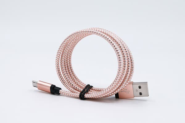 USB Kabel i Nylontyg - Roséguld - 1 Meter