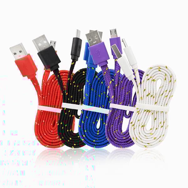 Platt USB Kabel i Nylontyg - 1 Meter