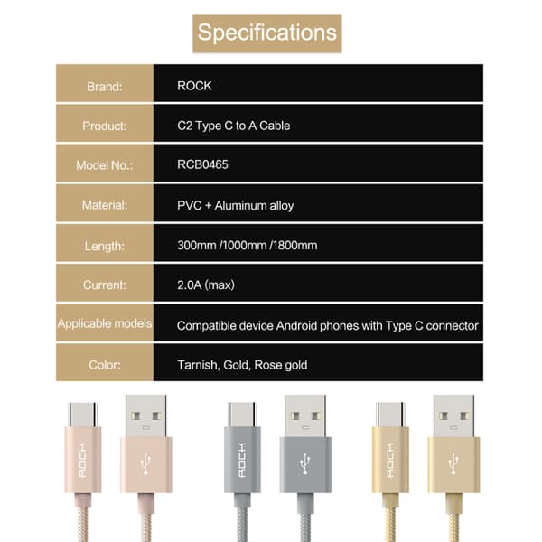 ROCK Nylon USB-C kabel 1m