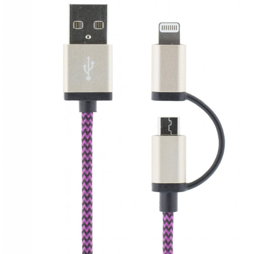 STREETZ USB-kabel, USB Micro B och lightning ha, MFi, 1m, lila
