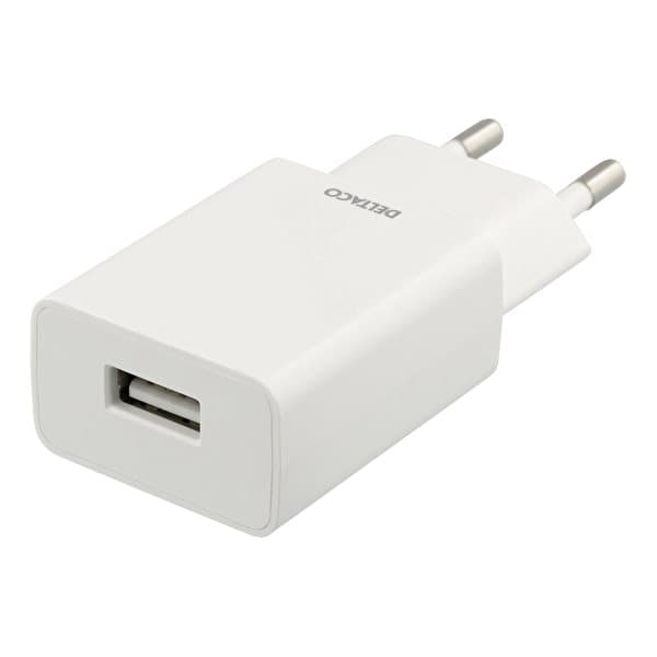 DELTACO Väggladdare 100-240V till 5V USB, 1A, 5W, 1xUSB-A port, vit