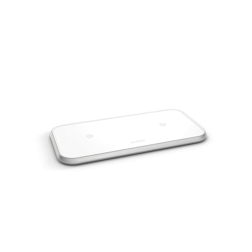 ZENS Dual Alu. Lader QI Trådløs 220V-kabel 2x10W Hvit (Apple QC 7,5W)