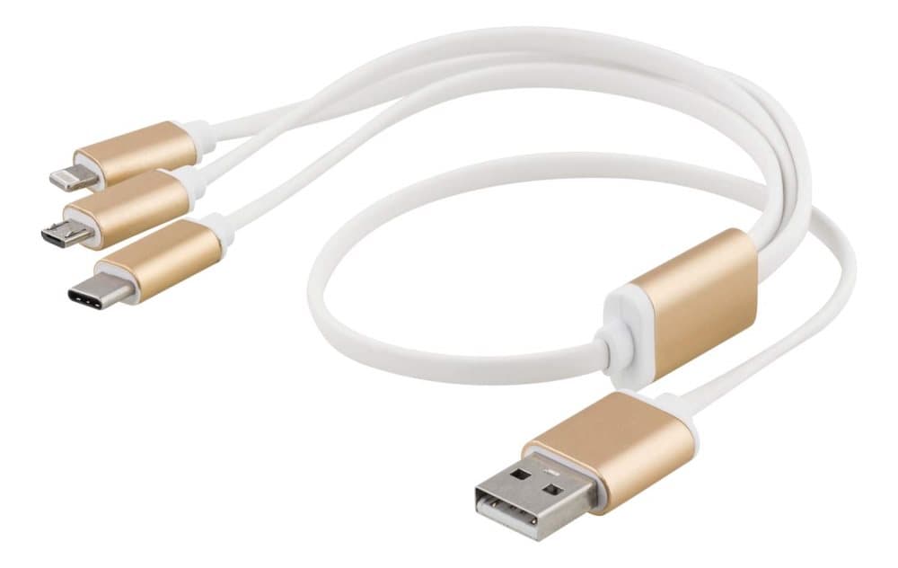 EPZI Multiladdare, USB-C, Lightning, Micro USB, USB-A, 50cm, vit