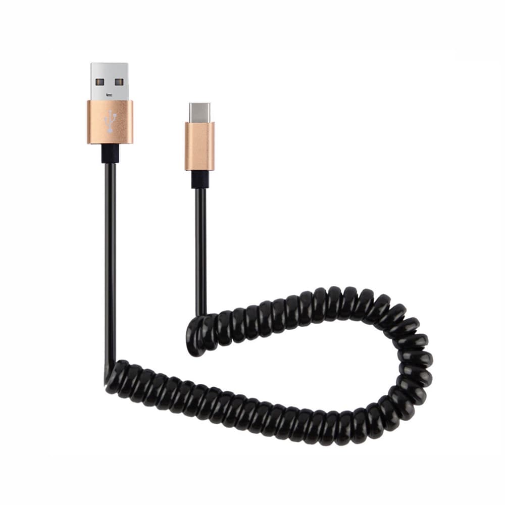 Android Laddkabel USB/USB C Spiralkabel (Svart)
