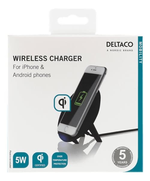 Deltaco Trådlös Laddare för iPhone och Android 5W, Svart