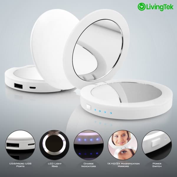 LivingTek powerbank make-up spejl