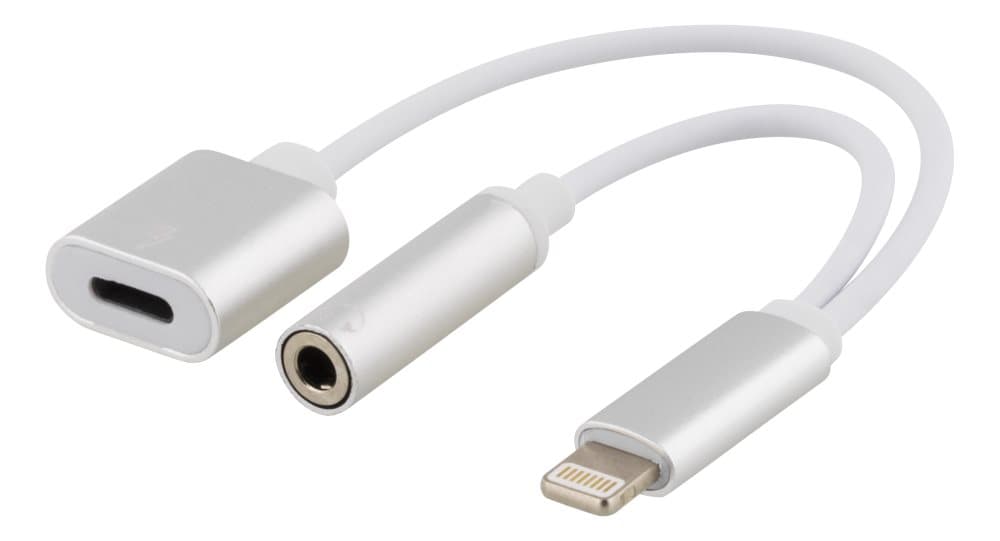 Epzi Lightning to 3,5 mm adapter, support charge and music, silver