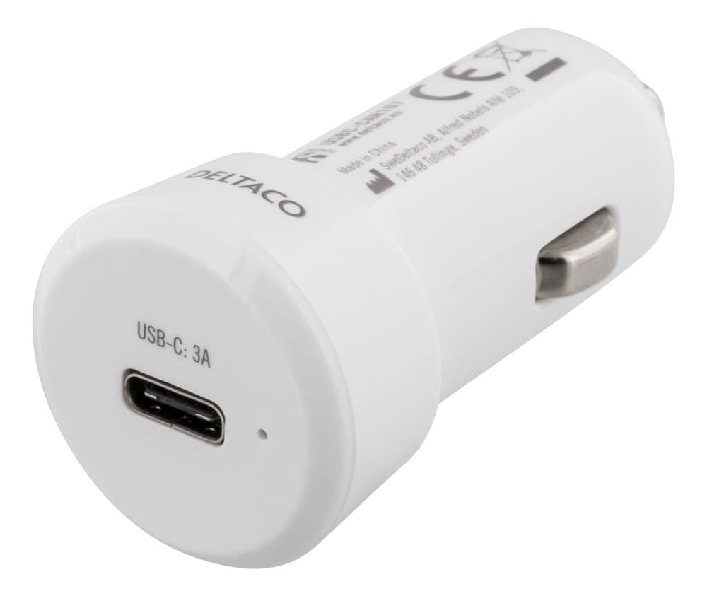 DELTACO Car charger, 5V 3A15W, USB-C female, white