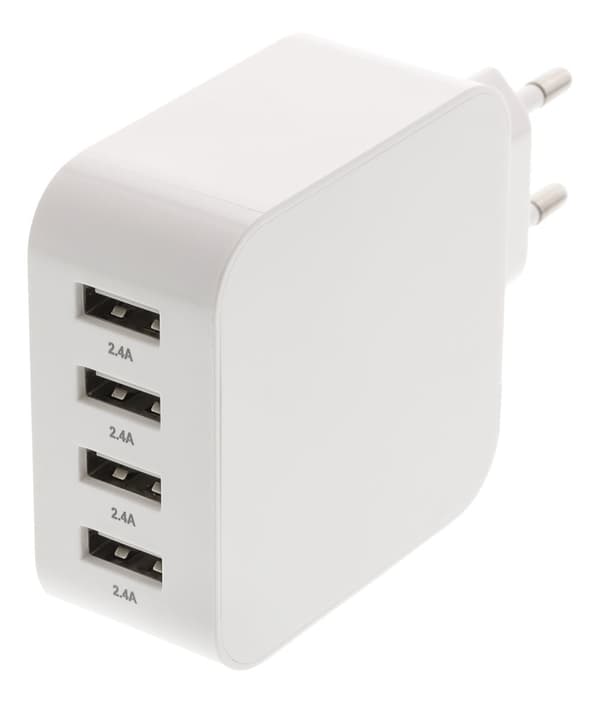 DELTACO USB-seinälaturi, 4 porttia, USB Type A, 4,8A, valkoinen