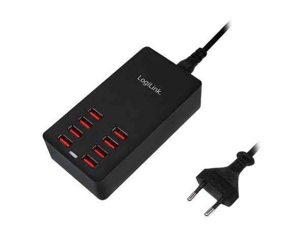 LogiLink Table Charger - Strömadapter - 44 Watt - 8.8 A - 8 utdatakontakter (8 x 4-stifts USB typ A) - svart