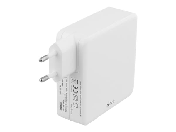 DELTACO USBC-AC117 - Strømadapter - 87 watt - Fast Charge, PD (24 pin USB-C) - hvit