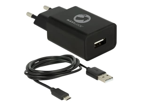 Tragant - Strømadapter - 12 watt - 2.4 A (USB) - på kabel: Micro-USB - svart Sort