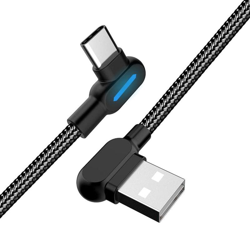 SiGN Vinklet USB-C-kabel med LED-indikator 1m - Svart
