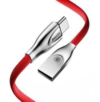 Baseus Zinc Fabric Flettet USB-C-kabel 2A 1 m - Rød