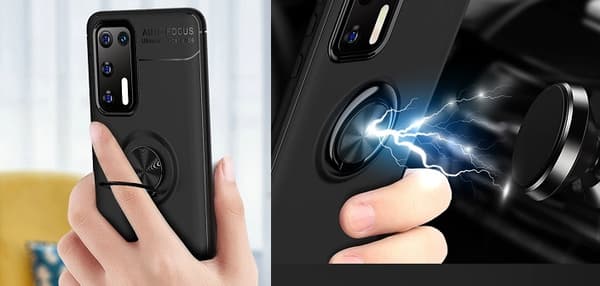 Huawei P40 Pro Skal Orange-Röd Med Ring Hållare + Magnetfäste