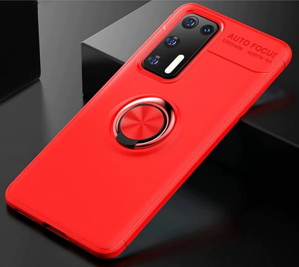 Huawei P40 Pro Skal Orange-Röd Med Ring Hållare + Magnetfäste