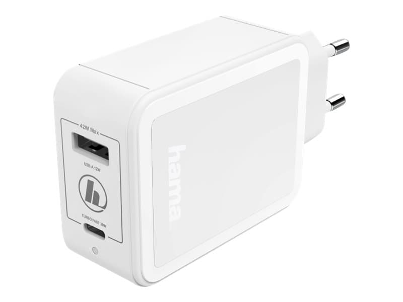 Hama Prime Line - Strömadapter - 42 Watt - 3 A - QC 3.0 (USB, USB-C) - vit