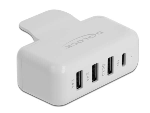 Delock Adapter for Apple power supply with PD and QC 3.0 - Strømadapter - 2.4 A - PD 3.0, QC 3.0 - 4 utgangskontakter (USB, 2 x USB, 24 pin USB-C) -