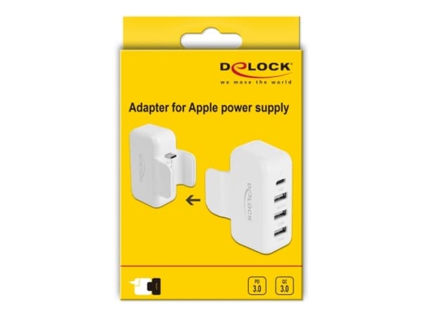 Delock Adapter for Apple power supply with PD and QC 3.0 - Strømadapter - 2.4 A - PD 3.0, QC 3.0 - 4 utgangskontakter (USB, 2 x USB, 24 pin USB-C) -