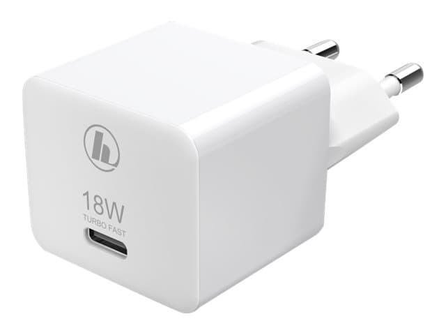 Hama Prime Line Mini Charger - Strömadapter - 18 Watt - 3 A - PD, QC 3.0, Turbo Fast Charge (USB-C) - vit