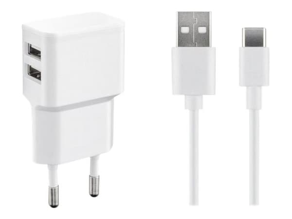 MicroConnect - Strømadapter - 2.4 A - 2 utgangskontakter (USB) - på kabel: USB-C - hvit Hvit