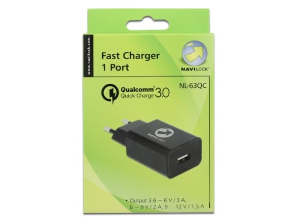 Navilock - Strømadapter - 1.5 A - QC 3.0 (USB) - svart