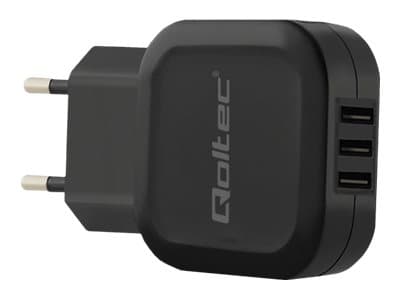 Qoltec - Strømadapter - 17 watt - 3.4 A - 3 utgangskontakter (3 x USB-type A) - svart Sort