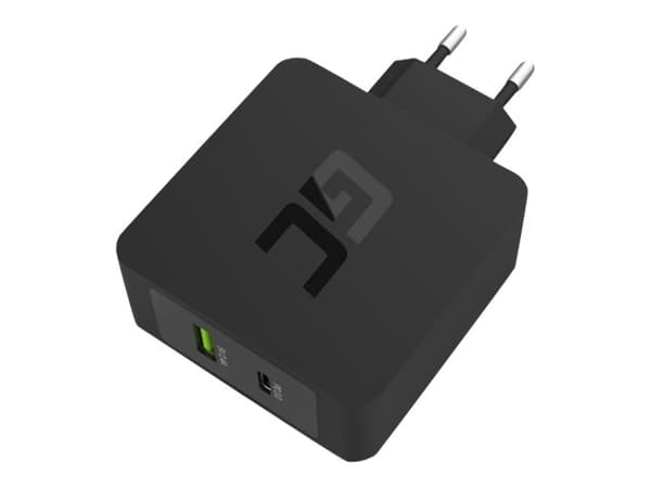 Green Cell - Strømadapter - 45 watt - PD 3.0 - 2 utgangskontakter (USB, 24 pin USB-C) - på kabel: USB-C - svart