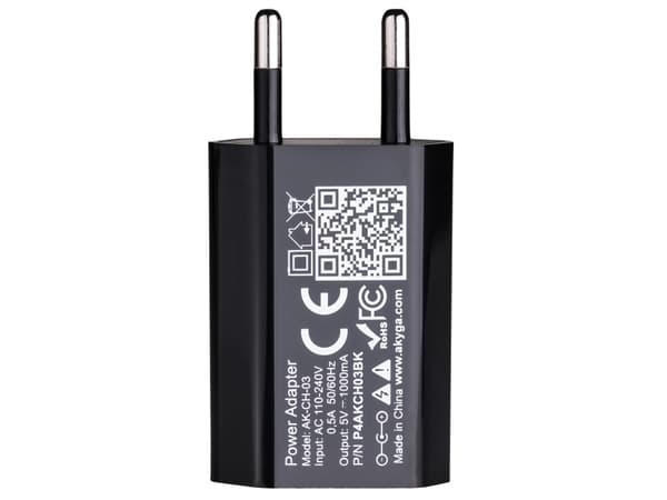 Akyga AK-CH-03BK - Strømadapter - 5 watt - 1 A (USB) - svart