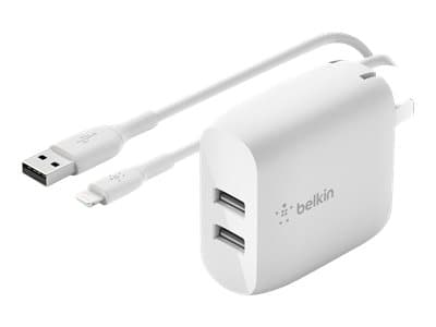 Belkin BoostCharge - Strömadapter - 24 Watt - 2 utdatakontakter (USB) - vit Vit