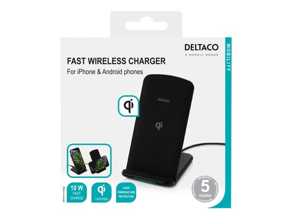 DELTACO QI-1033 - Trådlöst laddställ - 10 Watt - 1.2 A - svart