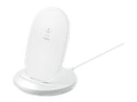 Belkin BoostCharge - Trådløs ladepute + AC-strømadapter - 15 watt - hvit - for Apple iPhone 11, 11 Pro, 11 Pro Max, 8, 8 Plus, X, XR, XS, XS Max; Sam Hvit