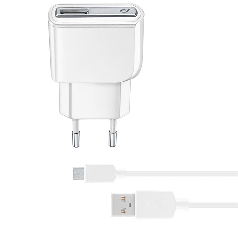 Cellularline Väggladdare med microUSB-kabel 2A, Vit