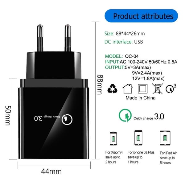 30 W, 1 snabbladdare USB 3.0 + 3 st USB 2.0 uttag i ett