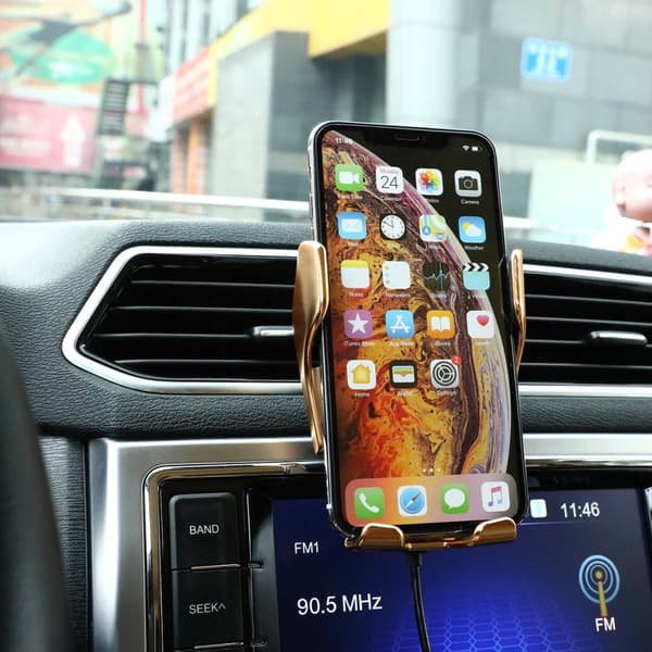Smart trådløs mobil oplader med mobilholder til bil - guld