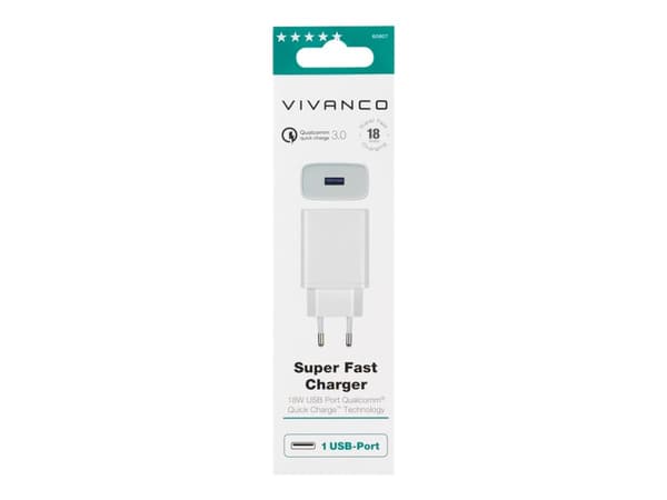 Vivanco - Strømadapter - 18 watt - 3 A - QC 3.0 (USB) - hvit