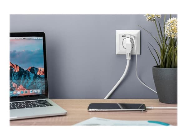 Digitus DA-70613, 2x USB, Valkoinen, 250 V, 50 Hz, 5 V, 2,1 A