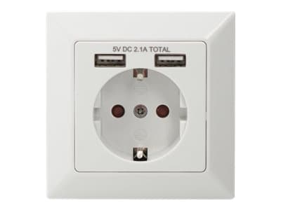 Digitus DA-70613, 2x USB, Valkoinen, 250 V, 50 Hz, 5 V, 2,1 A