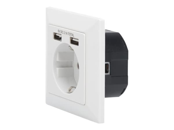 DIGITUS - Eluttag - 2P+E - USB, Typ F, USB typ C - 1 eluttag, 2 USB-uttag - 2.1 A - RAL 9003, kritvit Vit