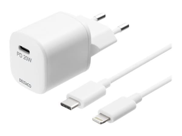 DELTACO USBC-AC141 - Strømadapter - 20 watt - 3 A - PD (24 pin USB-C) - hvit