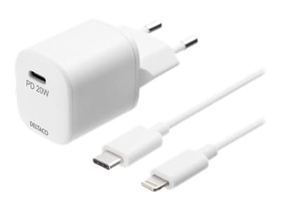 DELTACO USBC-AC141 - Strømadapter - 20 watt - 3 A - PD (24 pin USB-C) - hvit Hvit