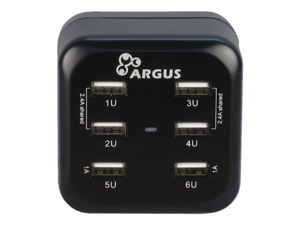 Inter-Tech Argus LS-6US - Strømadapter - 34 watt - 6.8 A - 6 utgangskontakter (USB)
