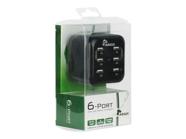 Inter-Tech Argus LS-6US - Strømadapter - 34 watt - 6.8 A - 6 utgangskontakter (USB)