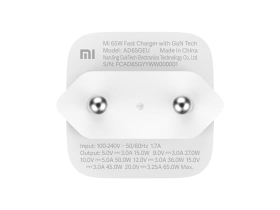 Xiaomi Mi 65W Fast Charger with GaN Tech, Sisätila, AC, 20 V, 3,25 A, Valkoinen