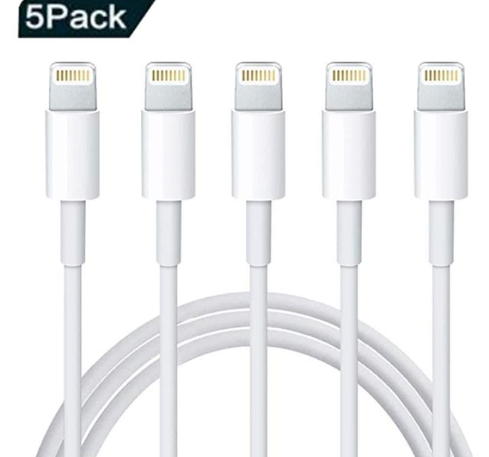 5 st iPhone 5 &,6,7,8,X/Xs/11 Laddkablar vit
