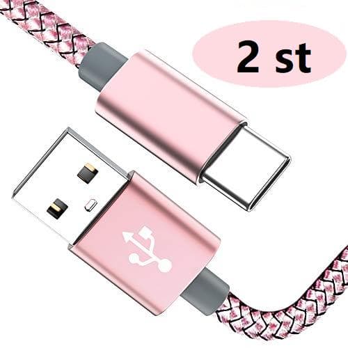 2 st 2m top kvalitet USB-C svart Rosa