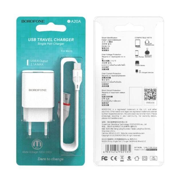 Borofone vägladdare med 1 m micro-usb laddare vit