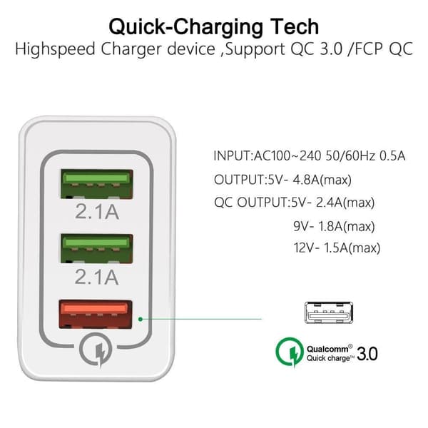 Fast charging 4.8A wall charger with 4 Port charging