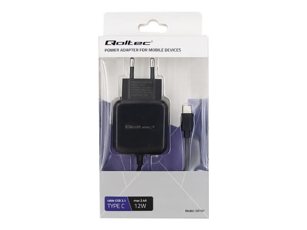 Qoltec 50197, Sisätila, AC, DC, USB, 5 V, 2,4 A, 1 m, Musta